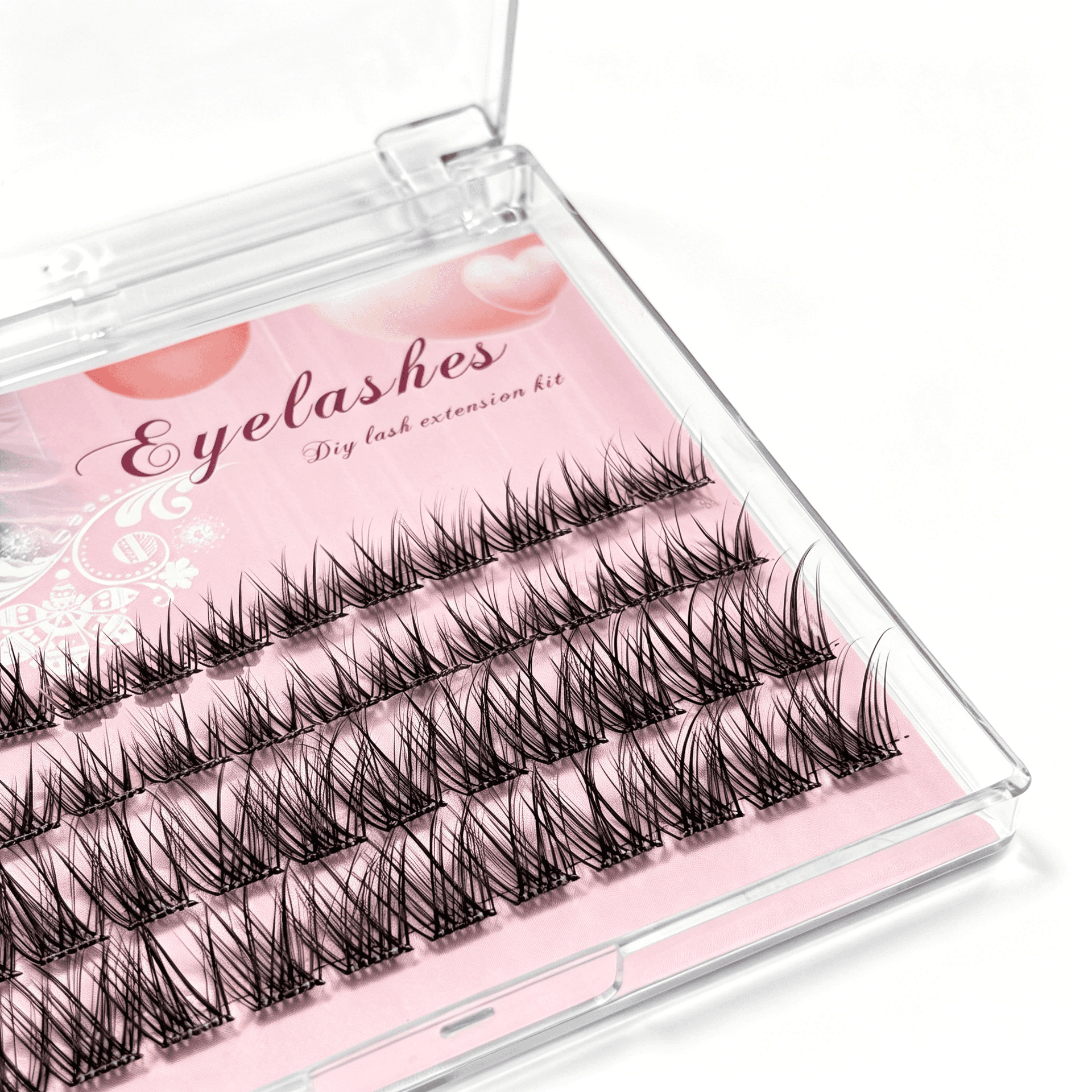 U001 PBT Glue-Free Natural Cluster Lashes D Curl 0.07mm Black Cotton Band — 2