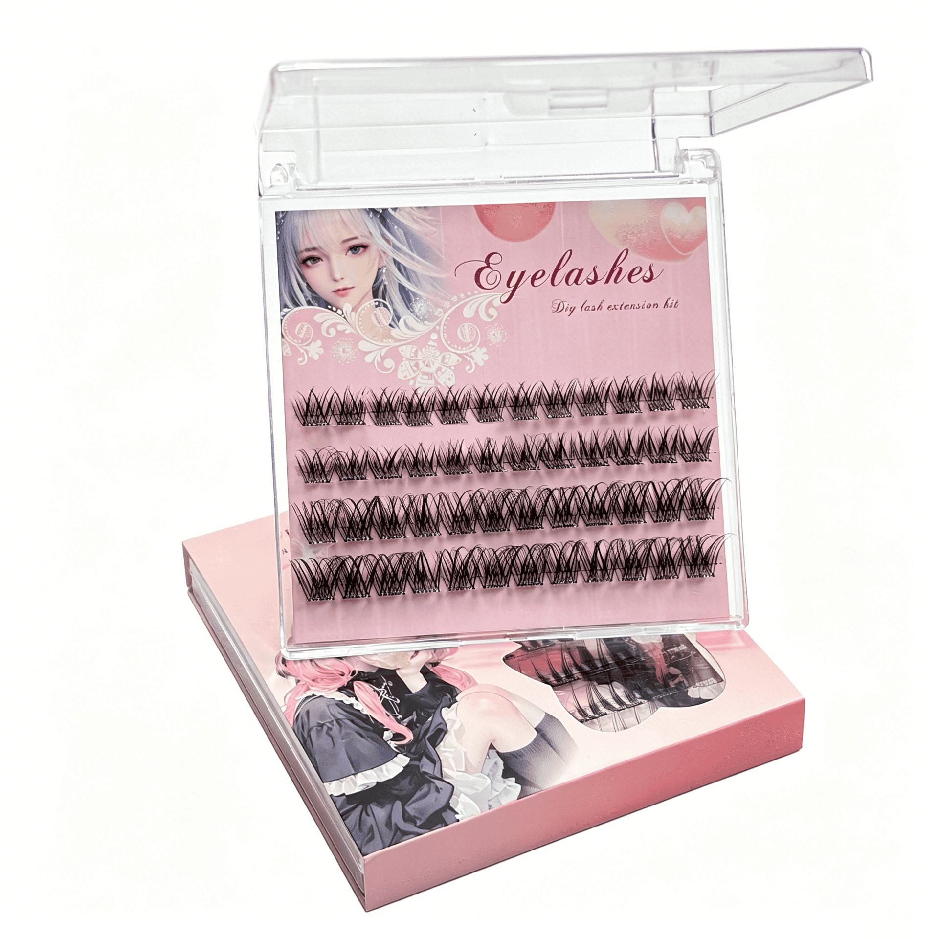 U001 PBT Glue-Free Natural Cluster Lashes D Curl 0.07mm Black Cotton Band — 3