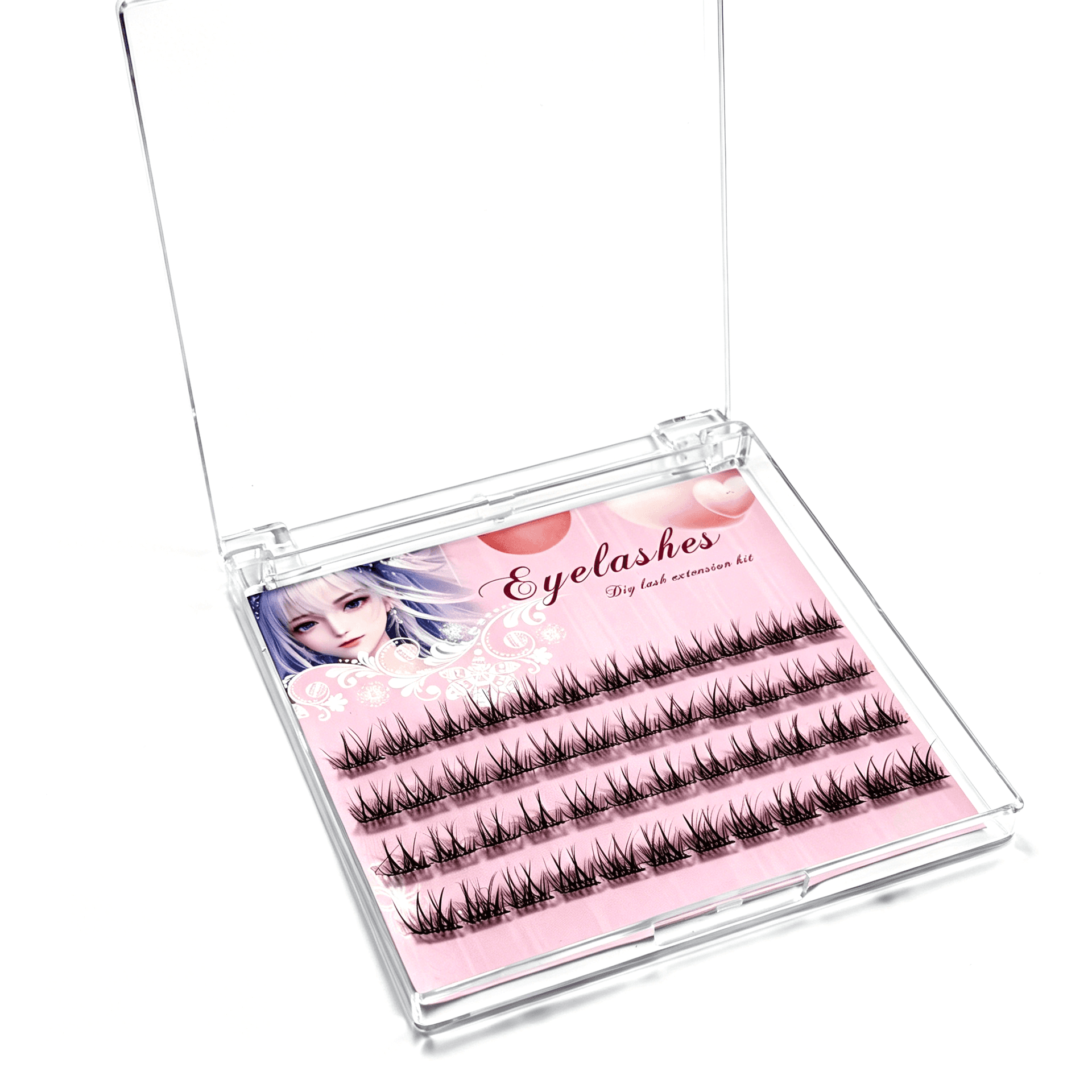 U002 PBT Glue-Free Natural Cluster Lashes D Curl 0.07mm Black Cotton Band — 1