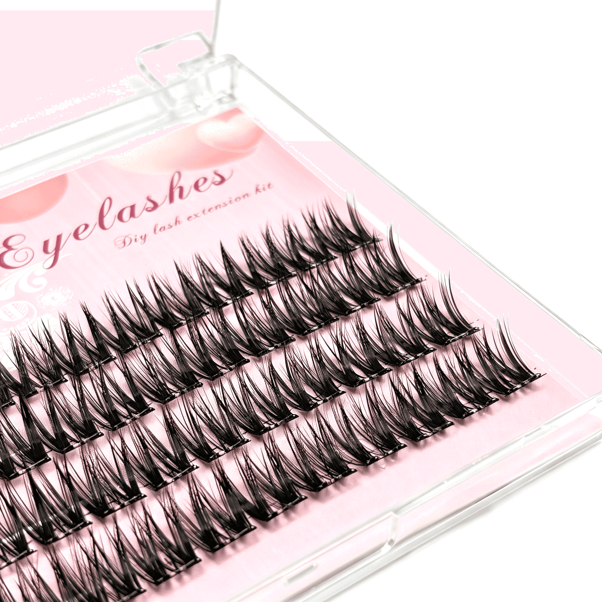 U004 PBT Glue-Free Natural Cluster Lashes D Curl 0.07mm Black Cotton Band — 2
