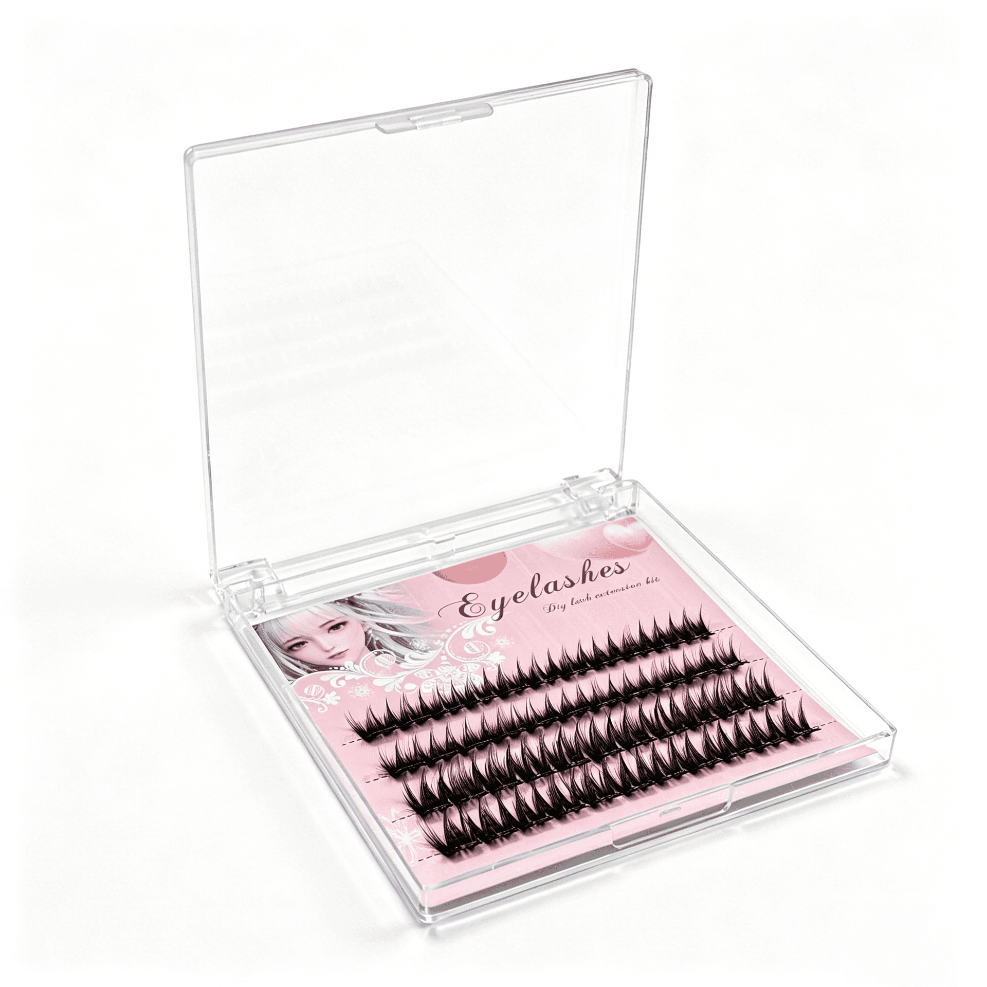 U006 PBT Glue-Free Natural Cluster Lashes D Curl 0.07mm Black Cotton Band — 1