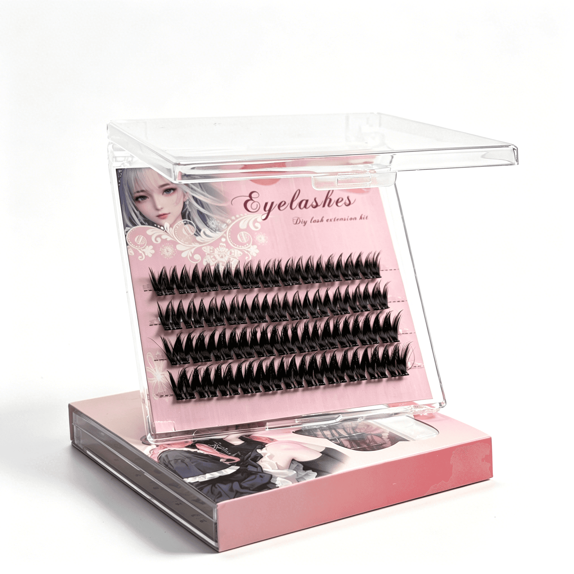 U006 PBT Glue-Free Natural Cluster Lashes D Curl 0.07mm Black Cotton Band — 2