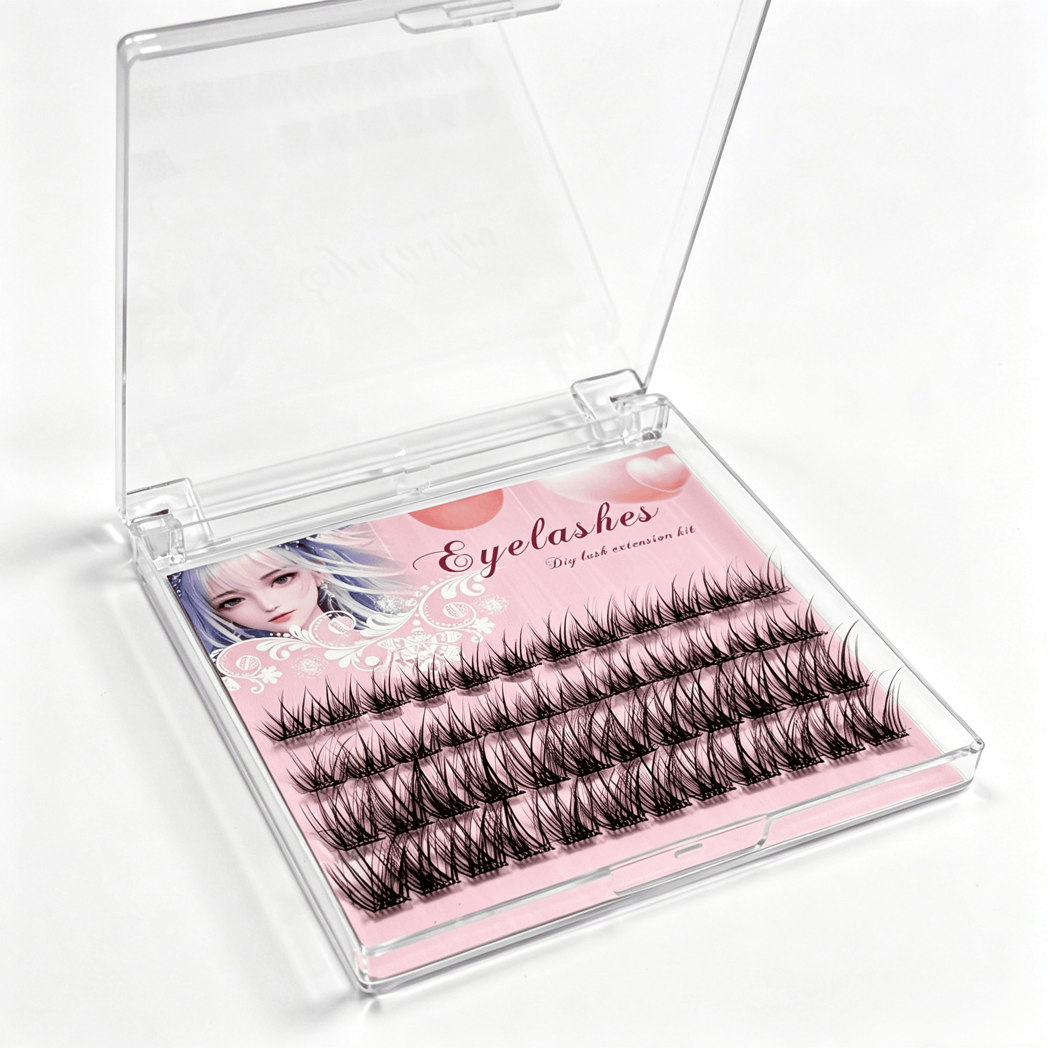 U001 PBT Glue-Free Natural Cluster Lashes D Curl 0.07mm Black Cotton Band