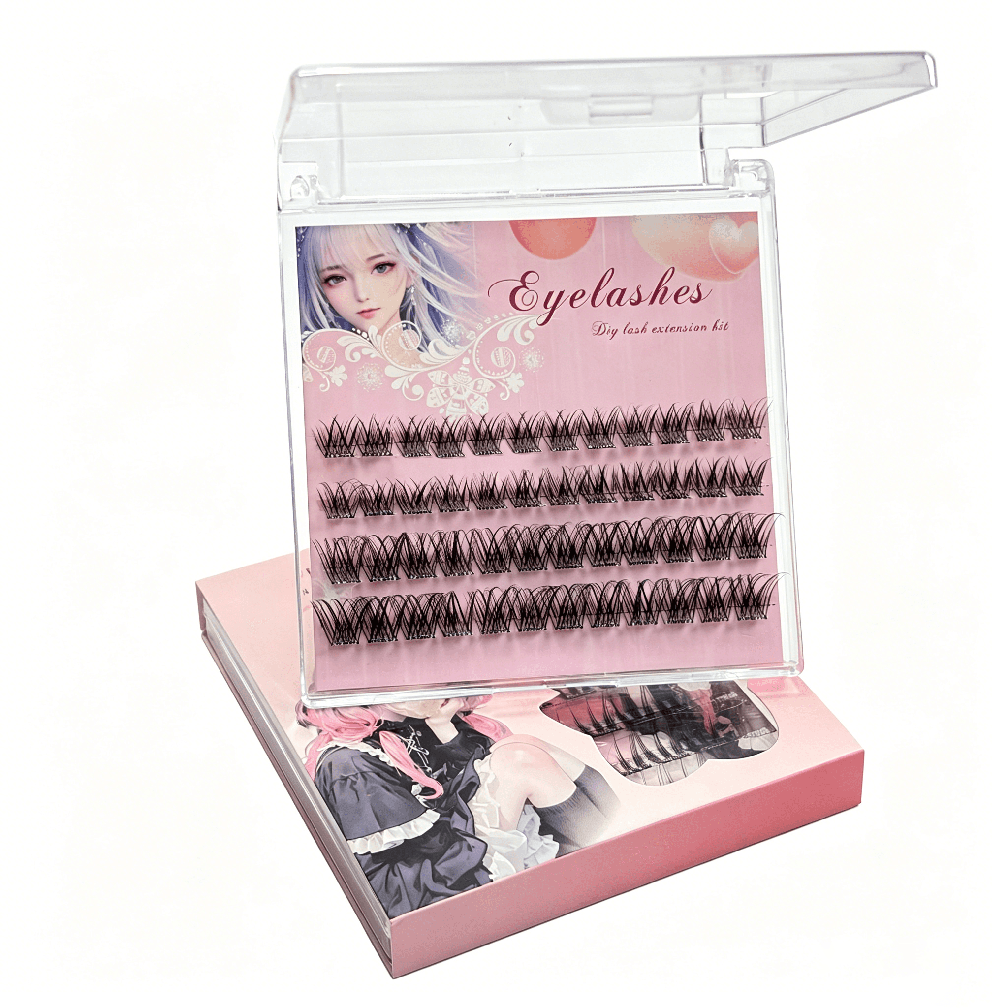 U001 PBT Glue-Free Natural Cluster Lashes D Curl 0.07mm Black Cotton Band — 3