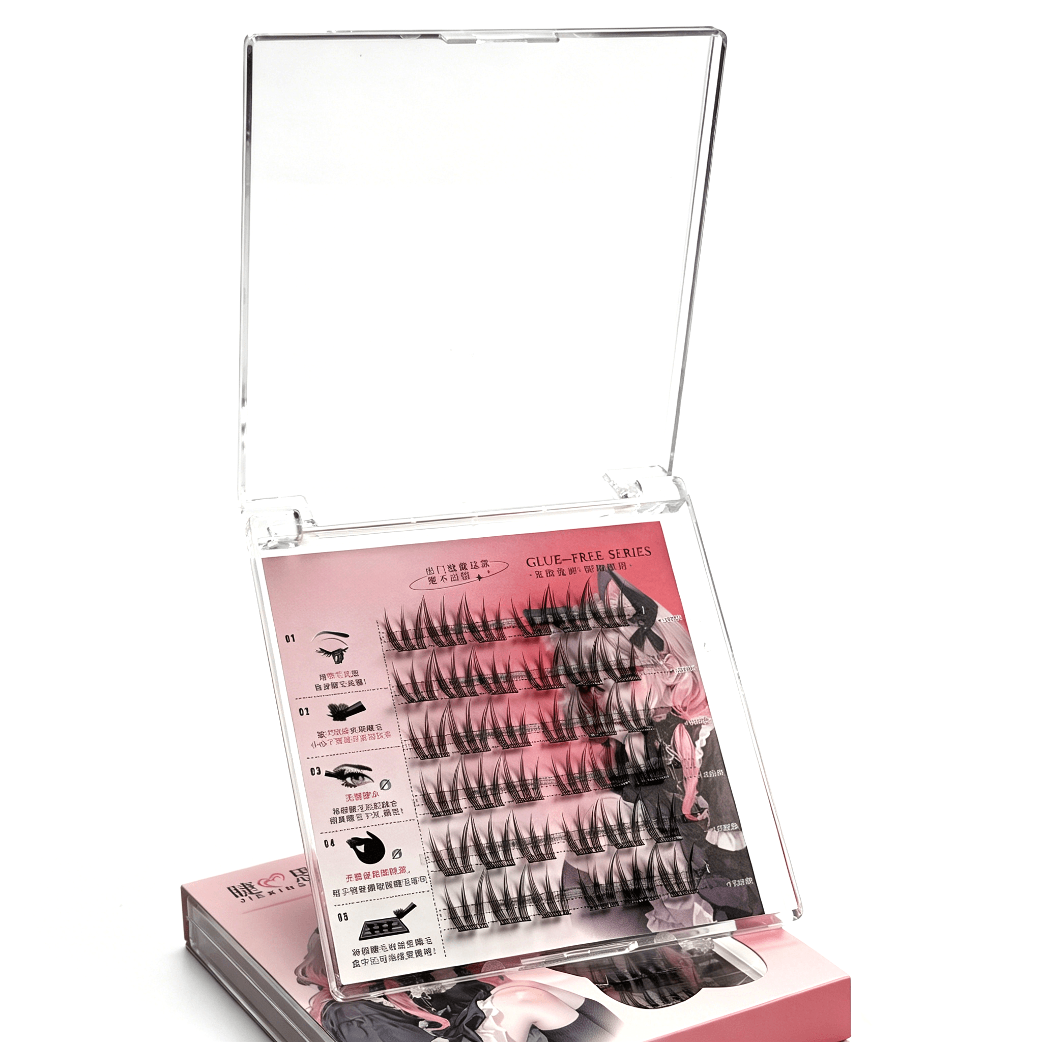 U005 PBT Glue-Free Natural Cluster Lashes D Curl 0.07mm 12/14mm Black Cotton Band 1