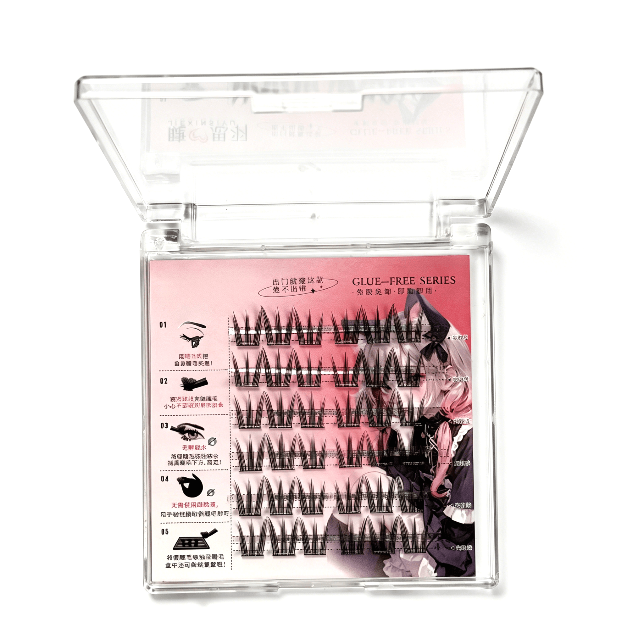 U005 PBT Glue-Free Natural Cluster Lashes D Curl 0.07mm 12/14mm Black Cotton Band 3