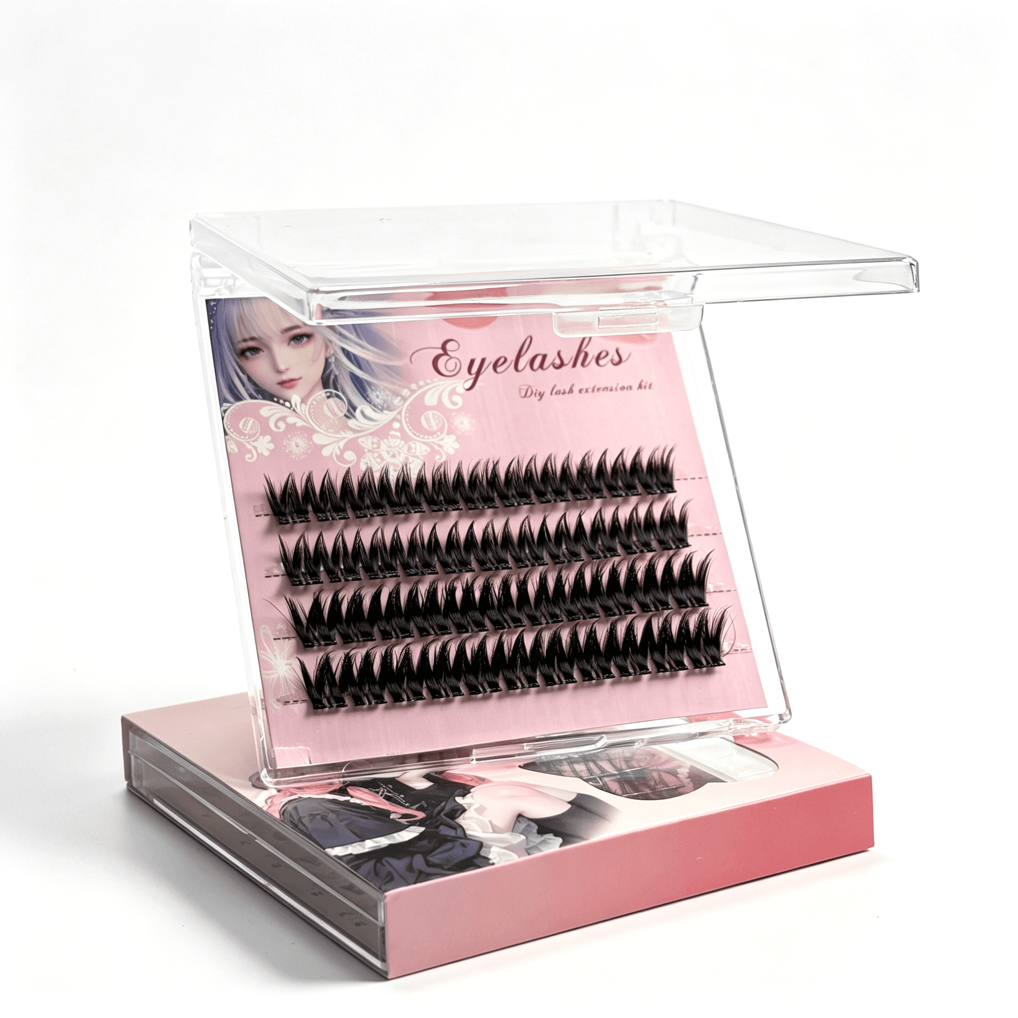U006 PBT Glue-Free Natural Cluster Lashes D Curl 0.07mm Black Cotton Band 2